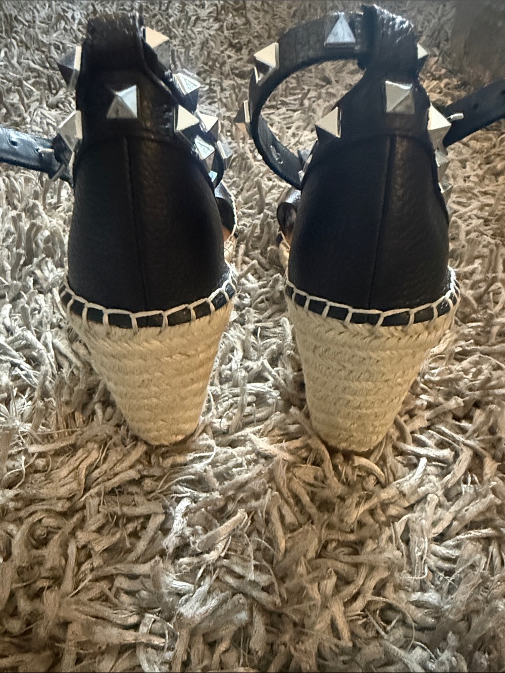 Steve Madden Black Studded Espadrille Wedge Sandals with Tan Insole - Picture 4 of 5